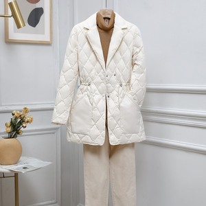 韩国轻薄米白色羽绒服女中长款2023秋冬新款时尚修身加厚保暖外套