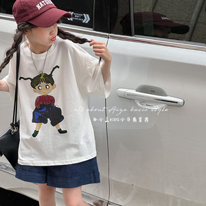 原创韩国童装女童T恤儿童短袖上衣夏装新款2024白色打底衫纯棉t薄