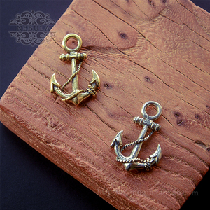 创意礼物复古纯铜黄铜麻绳绕船锚海军锚钥匙挂件项链吊坠五金配件