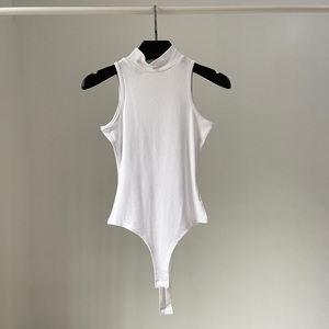 辣妹半高领背心连体衣女夏季欧美弹力螺纹显瘦外穿内搭打底衫上衣
