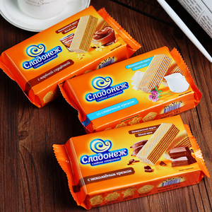 俄罗斯进口俄宝多巧克力奶油焦糖牛奶威化饼干薄饼瓦夫零食品