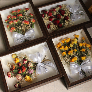 真花干花相框成品生日礼物伴手礼品家居装饰摆件玫瑰植物中空标本