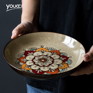 悠瓷 中式餐具8英寸圆形陶瓷盘子创意牛排盘西餐盘个性家用深菜盘