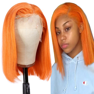 orange colored virgin human hair lace front bob wig 橙色假发