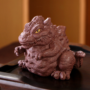 宜兴紫砂茶宠雕塑摆件名家李建伟手工精品可养霸王龙哥斯拉恐龙