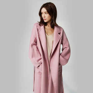 粉色双面羊绒大衣女修身中长款2023秋冬反季高端羊毛大衣厚昵外套
