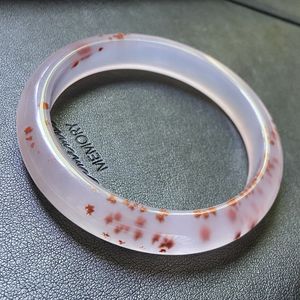 巴西荔枝冻飘花紫玉髓手镯红朱砂花玛瑙镯子冰种原色中宽扁条手环