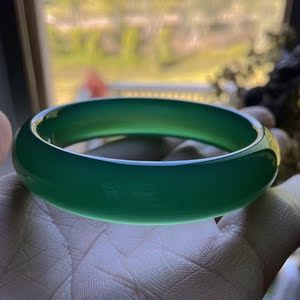 冰种帝王绿玉髓手镯女款绿色玛瑙镯子原色玉石a货平安镯媲美翡翠