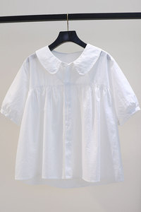 小清新白色棉衬衫女日系甜美减龄宽松娃娃衫新款夏季显瘦百搭上衣