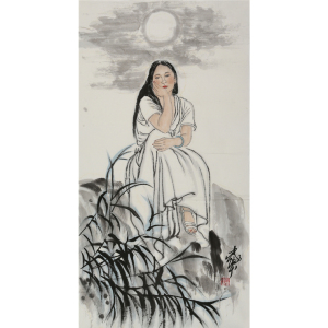 何家英字画手绘三尺竖幅写意人物美女名人国画文玩装饰送礼赠证书