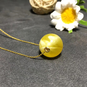 【丹娜家】手工珠宝 天然琥珀蜜蜡圆珠锁骨链 女士18k金项链