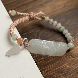 【青莲记】福在眼前原创设计手工编织天然a货翡翠蝙蝠手牌手链