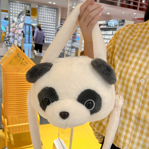 新款可爱毛绒熊猫头包包软妹卡通玩偶手提包百搭JK少女学生斜挎包