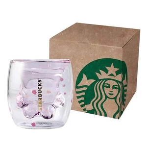 星爸爸创意猫爪杯款双层玻璃杯女可爱粉色猫抓水杯子樱花