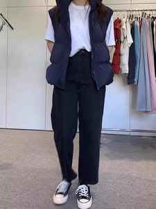 市舶司显瘦黑色萝卜裤韩国女装冬装新款加绒宽松遮腿型牛仔裤