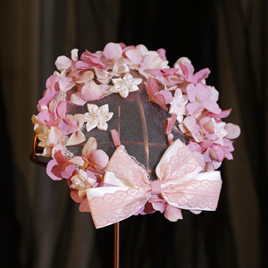 新娘仙气粉色花朵网纱发箍森系花仙子造型高级唯美头花礼帽子头饰