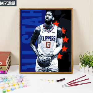 画画diy数字油画填充手绘NBA保罗乔治篮球填色手工礼物油彩画