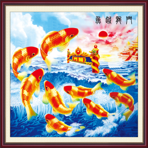 现代装饰画客厅沙发背景墙画无框画山水风景自粘贴画鲤鱼跃龙门图