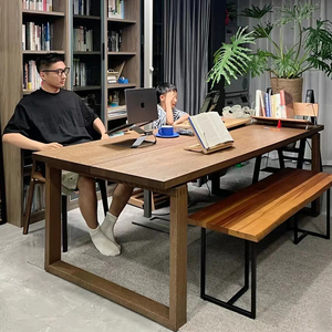全实木大书桌工作台家用客厅学习桌白蜡木莫比恩长条桌原木电脑桌