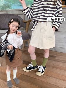 韩国女童工装短裙2024秋装春款半身裙子儿童韩版时髦百搭包臀裙潮