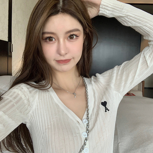 早安樊樊 长袖防晒开衫女外搭空调衫夏薄款v领短款针织外套上衣