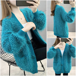 亮绒百搭开衫女士毛衣2020秋冬新款长绒气质上衣爆款针织外套宽松