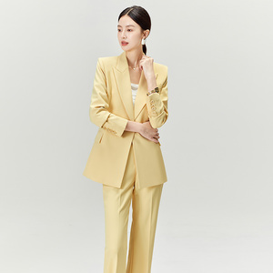 今年流行时尚套装淡黄职业西装套装女高档洋气气质休闲高定西装