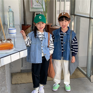 儿童牛仔马甲秋季洋气坎肩韩版外搭宝宝秋装百搭无袖外套兄妹装潮