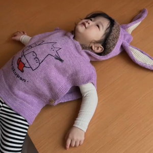 韩国女童狐狸马甲秋款套装女宝宝兔耳朵针织坎肩外穿宽松长款背心