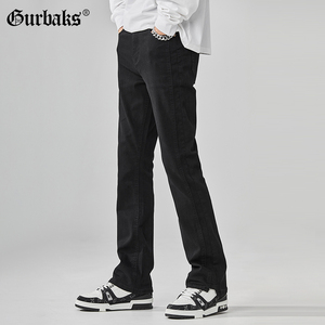 GURBAKS新款美式牛仔裤男复古直筒微喇高街vibe黑色男生潮牌裤子