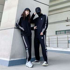 Adidas阿迪达斯运动套装男女三叶草开衫外套纯棉长裤休闲服两件套