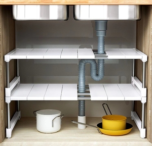 厨房下水槽置物架不锈钢可分层落地橱柜多层收纳伸缩水池柜子锅架