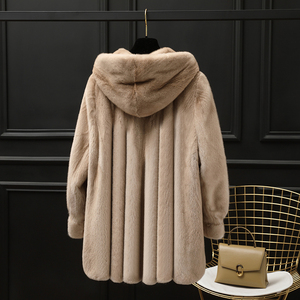 进口水貂皮大衣女整貂毛佟二堡皮草外套女2021年新款中长款带帽