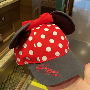 上海迪士尼国内代购卡通红色米妮儿童夏日遮阳帽子鸭舌帽