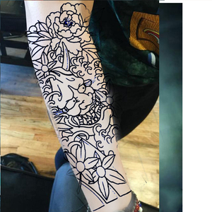 刹车印般若艺妓纹身贴防水持久男女款半臂小腿割线线条浪花刺青贴