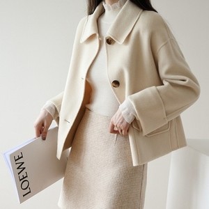 00诺姿梦汐旗舰店天猫秋冬混米色毛呢外套女短款双面羊毛大衣修身