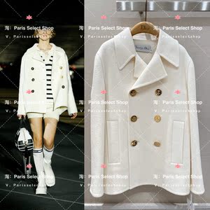 6折 法国直送 dior/迪奥 22早春秀款 双排金扣 毛呢外套 白色