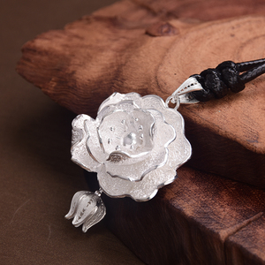 足银990名族风复古个性潮流银饰女荷叶莲花拉丝 一叶青莲吊坠包邮