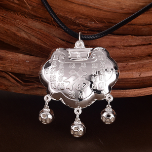 素银足银999空心百福纯银锁包 男女宝宝银饰吊坠礼物包邮