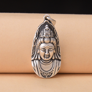 足银990银饰复古风保平安观音菩萨吊坠大气经典女款万事如意项链