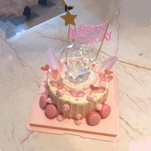 网红小红书同款少女心粉色皇冠玻璃球形生日蛋糕摆件套装暖灯装饰