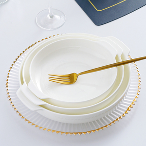 纯白骨瓷家用7-10英寸窝盘深菜盘饭盘陶瓷大盘子碟子餐具瓷器汤盘