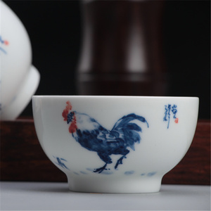 鸡缸杯碗手绘青花公鸡茶杯茶碗主人个人杯景德镇品杯茗陶坊公鸡杯