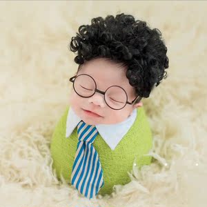 新生儿摄影道具 宝宝满月拍照服装弹力裹布 婴儿艺术照小绅士主题