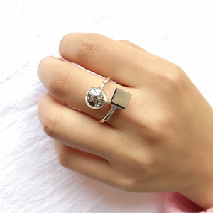 素银925纯银戒指简单款食指指环女士佩戴 休闲特色几何立体简约