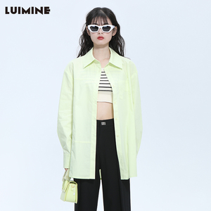 LUIMINE2024春季新款设计感小众浅绿色衬衫女宽松薄款长袖上衣潮