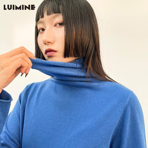 LUIMINE2022春季新款针织衫女高领打底衫内搭羊毛衫蓝色上衣