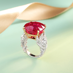 中坦匠语【彩宝潮流款式】21克拉vivid red红宝碧玺镶钻宝石戒指