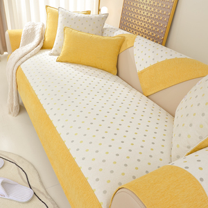 黄色雪尼尔沙发垫四季通用防滑北欧简约坐垫沙发套罩万能沙发盖布