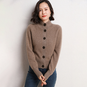 高领羊绒女开衫短款